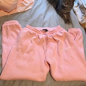 White Fox Set Pink Track Pants and Matching Hoodie